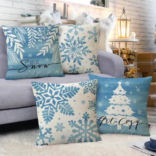 Miniatura 7 de Fahrendom Juego de 4 fundas de almohada decorativas con diseño de copo de nieve de invierno de 20 x 20 pulgadas, diseño de hojas de árbol de Navidad