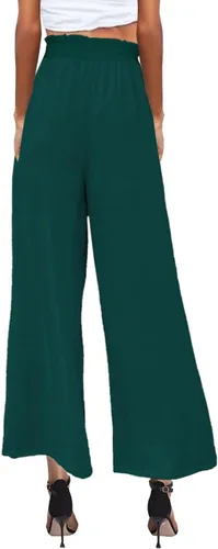 Miniatura 4 de Pasgreson Women's Casual Wide Leg Pants Flowy Ruffle Elastic Drawstring Waist Beach Palazzo Loose Pants with Pockets