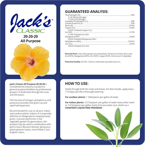 Miniatura 2 de Jack's Classic 20-20-20 Fertilizante multiuso soluble en agua con micronutrientes para proporcionar crecimiento general en todas las plantas, 1.5