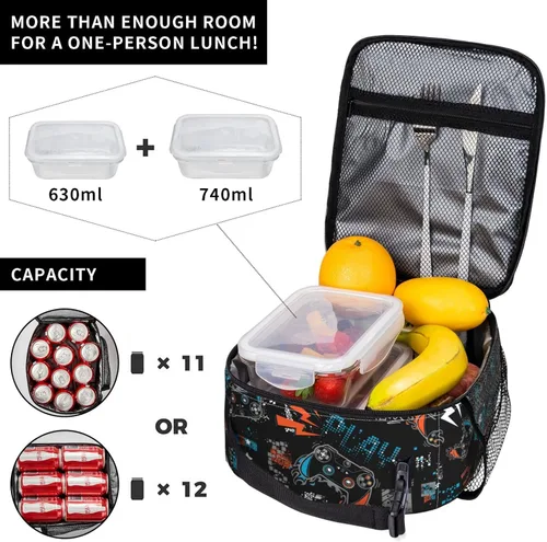 Miniatura 4 de YETTA YANG Fresco videojuego divertido portátil bolsa de almuerzo aislada caja de almuerzo reutilizable bolsas para mujeres hombres trabajo picnic