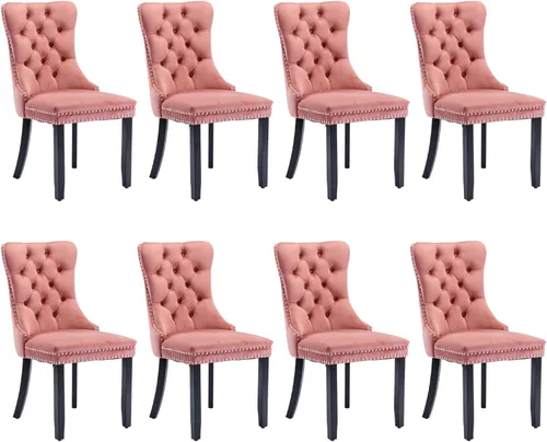 Miniatura 67 de SoarFlash Juego de 2 sillas de comedor de tela de lino, sillas de comedor tapizadas con ribete de cabeza de clavo y patas de madera de color claro