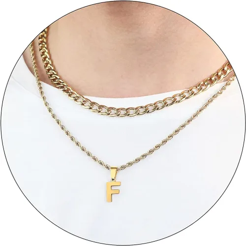 Miniatura 41 de SENRAN Collar con inicial en capas de la A a la Z para hombre, cadena de cuerda torcida de acero inoxidable de 18 a 20 pulgadas, dije de letra