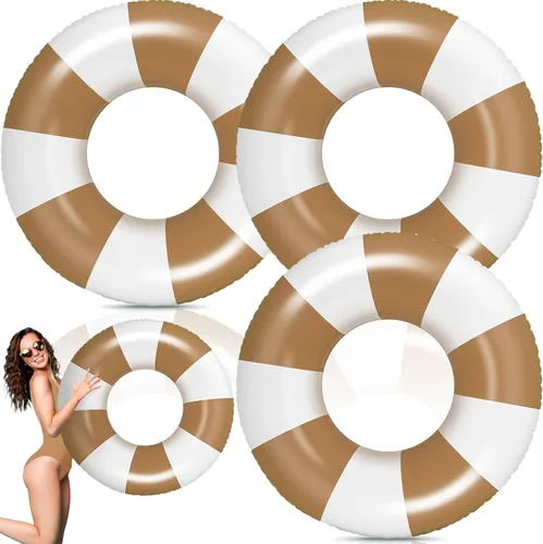 Foilswirl Flotadores inflables jumbo de 47.24 pulgadas para piscina, anillos de piscina a rayas azules y blancas, tubo inflable para mujeres Marrón