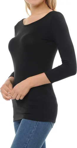 Miniatura 7 de SSOULM Camiseta básica casual de manga 34 para mujer, elástica, ajustada, con talla grande