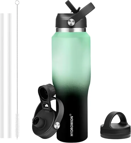 Miniatura 21 de HYDROWION Botella de agua de acero inoxidable, 32 onzas, boca ancha, doble pared, aislada al vacío, con tapa de pajilla, tapa de boquilla y tapa