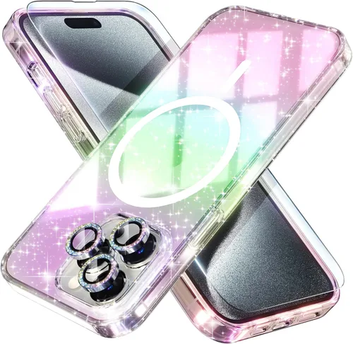 Miniatura 51 de Choiche Funda magnética para iPhone 15 Pro Max, funda transparente con purpurina brillante para mujer