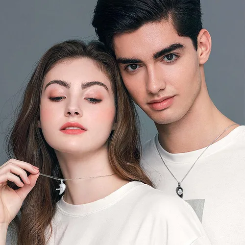Miniatura 3 de Collares para pareja para novio y novia, collar de plata de ley con dos almas con la frase "You Hold the Key to My Heart", collar para él y ella