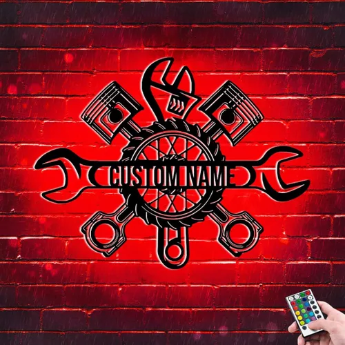 Miniatura 6 de Letrero de metal personalizado con nombre de luz LED para garaje para el día del padre, decoración de pared, caja de herramientas, letrero de metal