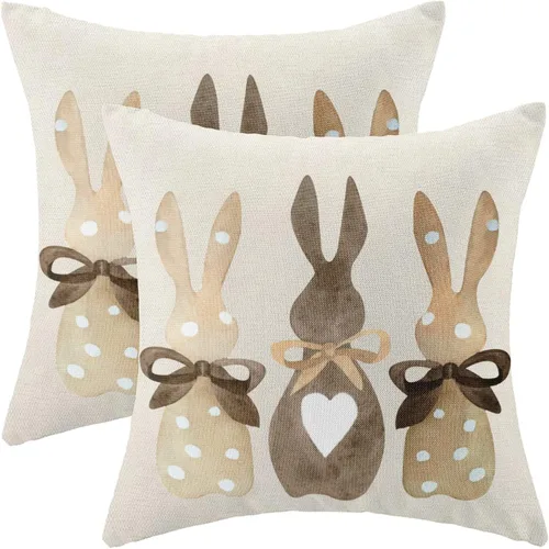 Miniatura 47 de CXMEIFLY Juego de 2 fundas de almohada de Pascua de 18 x 18 pulgadas para decoración vintage de conejo, con lazo de primavera, conejo, para Pascua02
