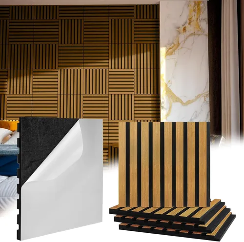 Miniatura 7 de Geelin 8 piezas paneles de pared de madera 3D autoadhesivos para despegar y pegar, paneles de listones de madera con textura acústica