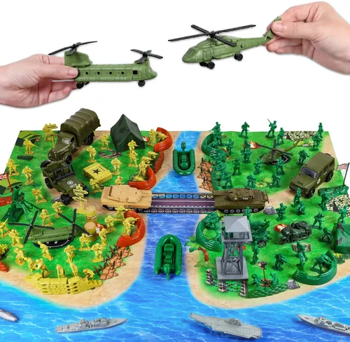 Juguetes militares de hombres del ejército para niños de 3 a 12 años, juego de 124 piezas de hombres del ejército de plástico - figuras de acción de