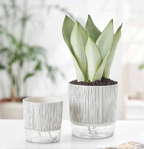 Miniatura 8 de Macetas de riego automático para plantas de interior, macetas, maceta de riego automático, 2 piezas de 4 + 5.3 pulgadas, rayas negras