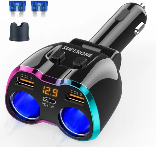 Miniatura 10 de 【Actualizado 2025】Divisor de Encendedor de Cigarrillos, Adaptador de Encendedor de Cigarrillos SUPERONE de 180W con 2 Toma y Cargador de Coche USB C