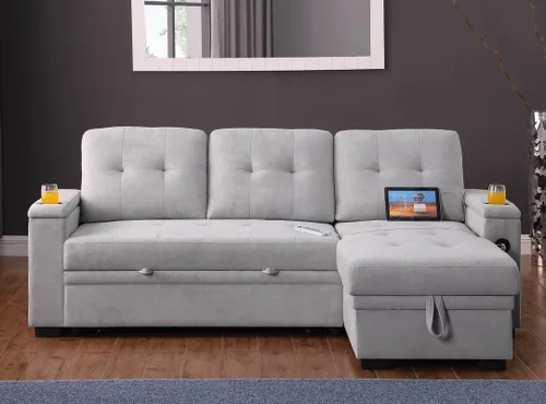 Miniatura 6 de Lilola Home Ashlyn II - Sofá modular reversible de tela tejida gris de 84 pulgadas con diván de almacenamiento, brazos de almacenamiento