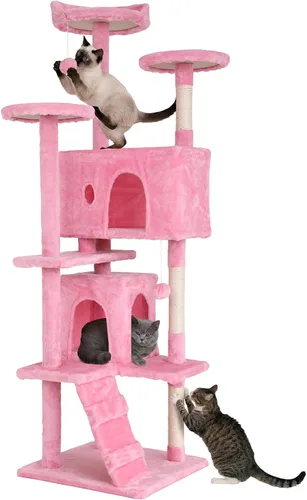 Miniatura 17 de Árbol para gatos de 54 pulgadas, torre de escalada para gatos con poste rascador, casa para gatos con percha, árbol para gatitos, condominio
