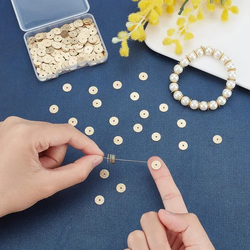 Miniatura 3 de SUPERFINDINGS 300 cuentas Heishi de latón de 0.315 pulgadas (0.315 in), cuentas espaciadoras redondas planas de disco dorado sueltas para hacer