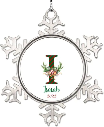 Miniatura 15 de Monograma inicial letra A copo de nieve, adorno de bayas de pino de Navidad para decoración de árbol de Navidad, adornos de Navidad personalizados