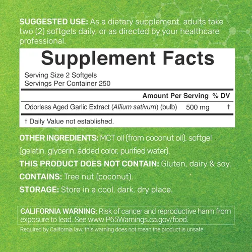 Miniatura 2 de DEAL SUPPLEMENT Píldoras de ajo envejecido sin olor, 6,000mg por porción, 500 cápsulas de gel suave – Extracto de aceite de ajo 24:1 – Fuente