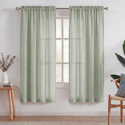 Miniatura 45 de Turquoize cortinas traslúcidas de lino natural, cortinas semitransparentes, cortinas de arpillera con bolsillo para cortinero, paneles para ventana