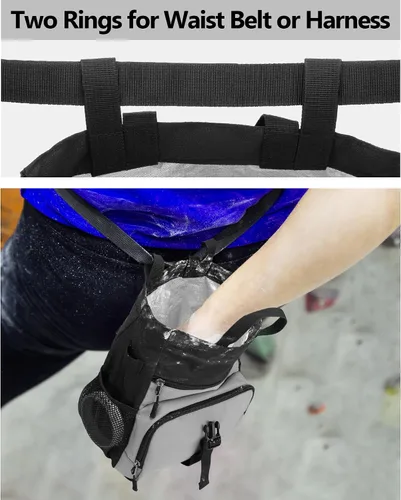 Miniatura 4 de PGmoon Bolsa de tiza grande para escalada en roca y boulder con forro de papel de aluminio, cierre magnético, múltiples bolsillos, 2 soportes