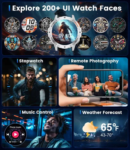 Miniatura 8 de Smart Watch for Men for Android/iPhone(3 Straps),1.43’’ AMOLED Display Sport Watch with 123 Sport Modes/FlashLight,5ATM Waterproof Fitness Watch