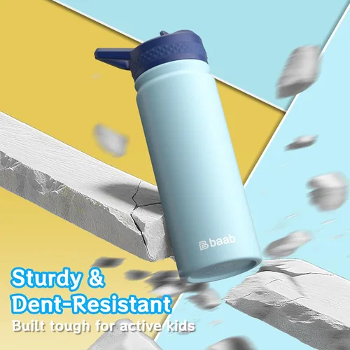 Miniatura 6 de baab Botella de agua para niños de 18 onzas, botella de agua aislada con popote y calcomanías, taza con popote de agua para niños de acero
