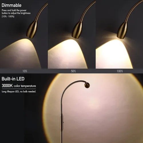 Miniatura 4 de O’Bright Ray – Lámpara de pie ajustable con haz LED, foco regulable y con zoom, cuello de cisne flexible, lámpara de pie para lectura/manualidades