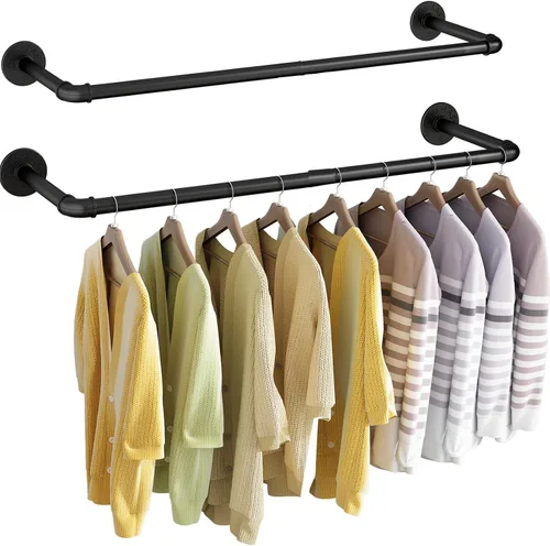 Miniatura 8 de Perchero de pared de 21.06 pulgadas, perchero industrial para montaje en pared, perchero de hierro resistente, barra colgante multiusos ahorradora