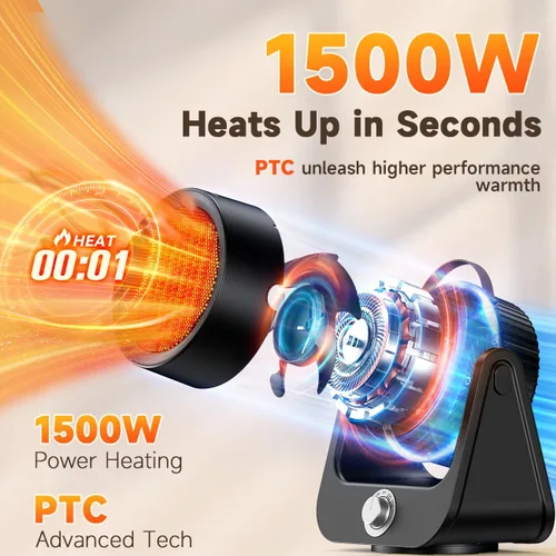 Miniatura 2 de Calentador eléctrico de cerámica PTC de 1500 W para exteriores, calefacción 1S de 250 pies cuadrados, 4 modos, calentadores de patio 3D verticales