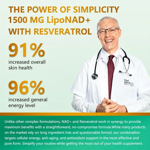 Miniatura 8 de Suplemento NAD 1500mg - NAD+ Liposomal Nicotinamida Ribósido con Resveratrol, NAD Plus Potenciador - Apoyo para la Salud Celular, Resistencia