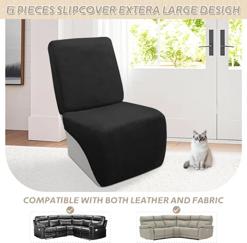 Miniatura 185 de Arfntevss Fundas de sofá seccional reclinable de terciopelo, Funda de sofá seccional de esquina para sofá reclinable, Funda elástica suave