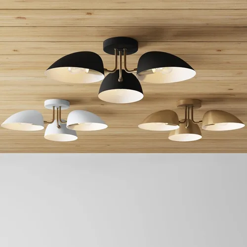 Miniatura 8 de Nathan James Argo - Lámpara de techo semi empotrada al ras, 3 luces, iluminación retro moderna con pantallas redondeadas blancas para pasillo, Latón