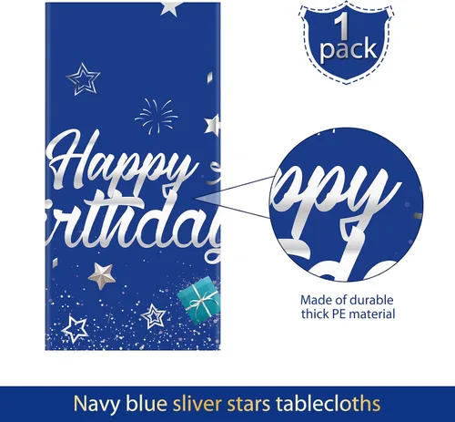 Miniatura 4 de Tegeme Suministros de Fiesta Azul Marino Manteles de Feliz Cumpleaños con Estrellas Confeti Estrellado Cubiertas de Mesa para Niños Niñas Baby Azul