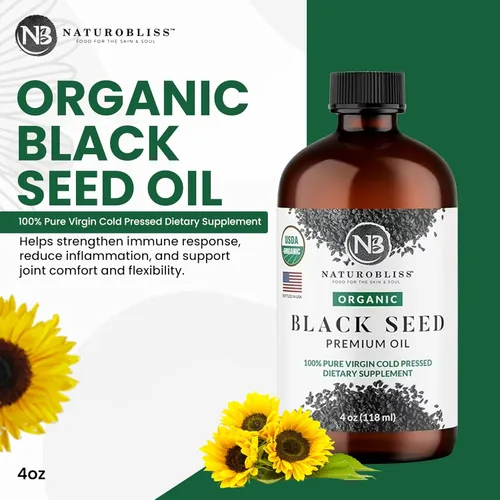 Miniatura 2 de NaturoBliss Aceite orgánico de semillas negras 100% virgen prensado en frío Omega 3 6 9 súper antioxidante para apoyo inmunológico, articulaciones