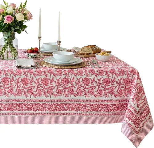 Miniatura 41 de ATOSII Mantel 100% algodón, Amara, floral, hecho a mano, rectangular, de lino, para cocina, comedor, fiestas, bodas, exteriores, picnics, Pascua