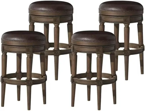 Miniatura 30 de Maven Lane Pullman Taburete de Bar de Madera Giratorio 180 Grados sin Respaldo de 30" de Altura con Ribete de Tachuelas, Acabado Blanco Alabastro