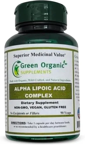 Green Organic Supplements' Alpha Lipoic Acid Complex, ALA, 90 VCaps Alpha Lipoic Acid Capsules (Pack of 1)