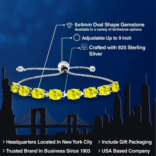Miniatura 57 de Gem Stone King Pulsera de plata de ley 925 con piedra natal ovalada de 0.276 x 0.197 in para mujer, totalmente ajustable hasta 9 pulgadas