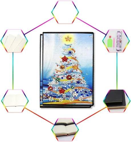 Miniatura 8 de Kits de cuadernos de pintura con diamantes 5D, diseño de árbol de Navidad, con forma especial, cuaderno de bocetos con forma de cristal