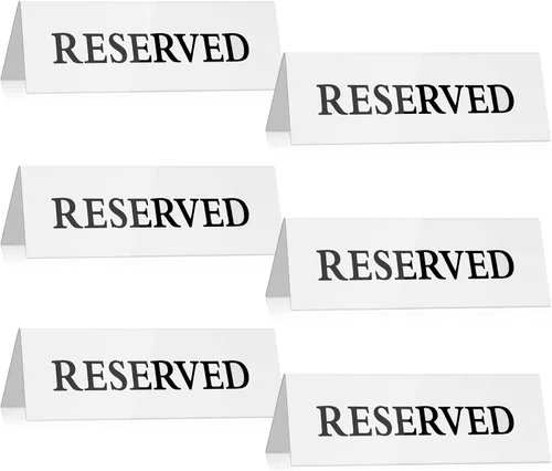 6 letreros de plástico reservados para mesa de mesa, tienda de campaña, invitados de boda, reserva, asiento para sillas de boda de restaurante (7.9