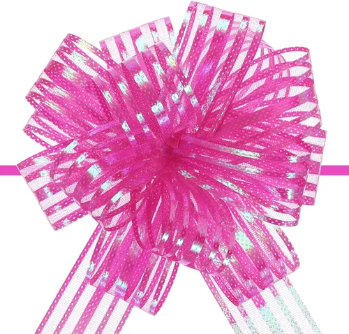 Miniatura 17 de MECCANIXITY 5 lazos metálicos de organza de 4 pulgadas para envolver regalos, color rosa claro para cestas de boda, regalos de Navidad, día de San