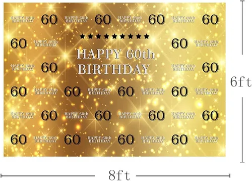 Miniatura 3 de Pancarta de fondo de cabina de estudio fotográfico dorado con purpurina y estrellas negras Step and Repeat 60th Happy Birthday Bash Party Banner