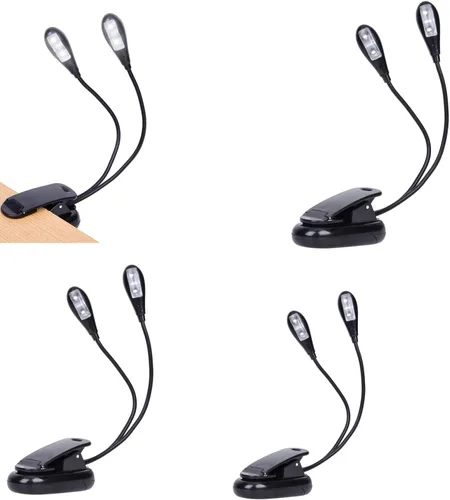 Miniatura 11 de Luz de soporte de música, paquete de 1/2/4/10 luces LED de libro, funciona con batería USB y AAA, lámpara de lectura en la cama, 4 niveles de Negro