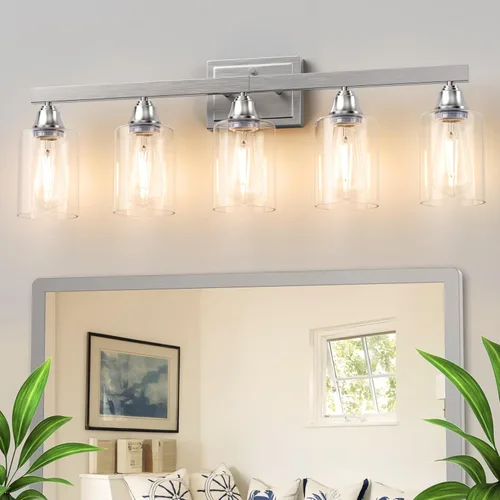 Miniatura 13 de VOLISUN Accesorios de iluminación de baño de níquel cepillado, 3 luces de cambiador de baño sobre espejo, luces de cambiador modernas para baños