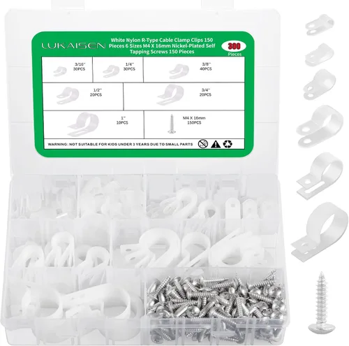 Miniatura 9 de Clips de cable para organizador de cables, 6 tamaños, 290 piezas, nailon tipo R, 3/16 pulgadas, 1/4 pulgadas, 3/8 pulgadas, 1/2 pulgadas, 3/4