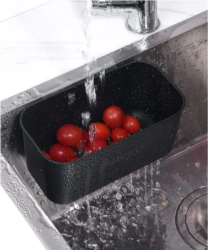 Colador multifunción para fregadero de cocina, colador de alimentos, cesta para filtro, residuos de cocina y lavado de verduras, frutas (negro)