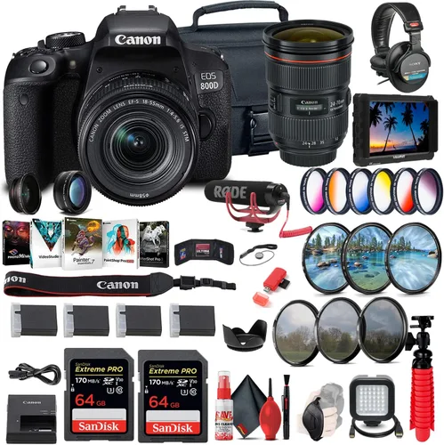 Canon Cámara DSLR EOS Rebel 800D / T7i con lente STM 18-55 4-5.6 is + monitor 4K + lente Canon EF de 0.945-2.756 in + micrófono + auriculares + 2