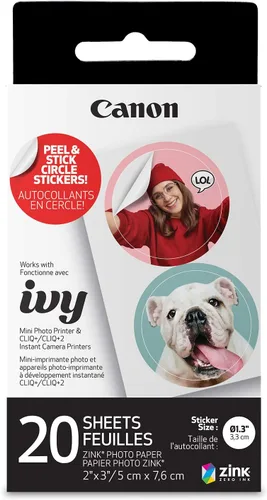 Miniatura 4 de Canon Ivy 2 Mini impresora fotográfica, papel adhesivo circular precortado rosa rubor y Ivy Zink, 20 hojas y paquete de papel fotográfico Zink, 20