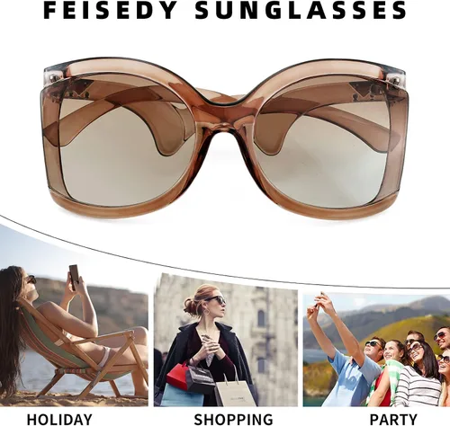 Miniatura 5 de FEISEDY gran tamaño cuadrado mariposa gafas de sol curvado brazo rizado marco mujeres moda sombras B4035