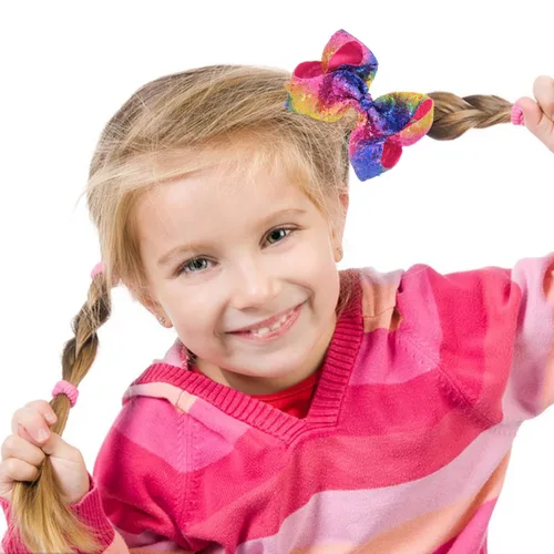 Miniatura 4 de Lazos para el pelo de lentejuelas arcoíris (8 pulgadas): clips y alfileres de cocodrilo con purpurina para niñas, niños pequeños, mujeres, perfectos